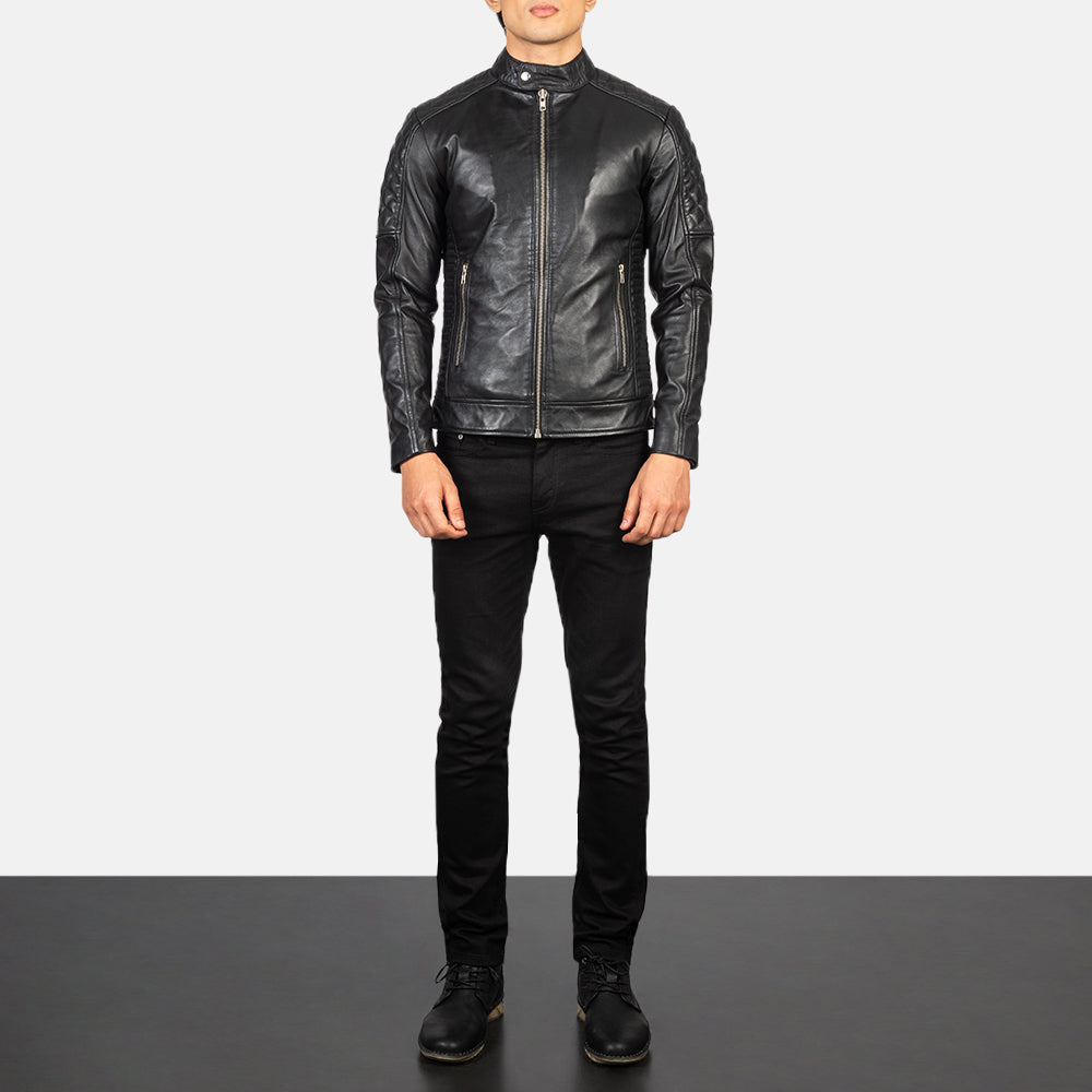 Men's Quilted Black Leather Biker Jacket