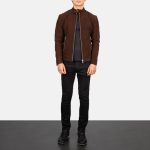 Men's Quilted Brown Leather Biker Jacket