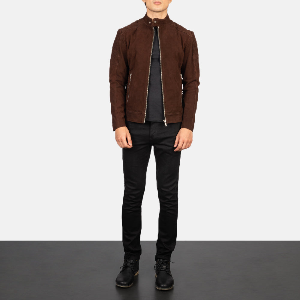 Men's Quilted Brown Leather Biker Jacket