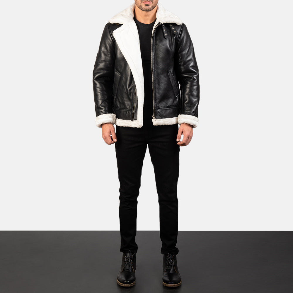 Men's Francis B-3 Black & White Leather Bomber Jacket