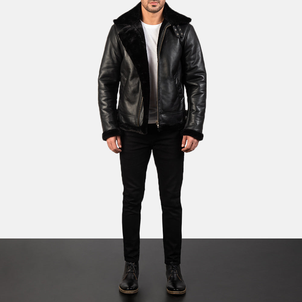 Men's Francis B-3 Black Leather Bomber Jacket