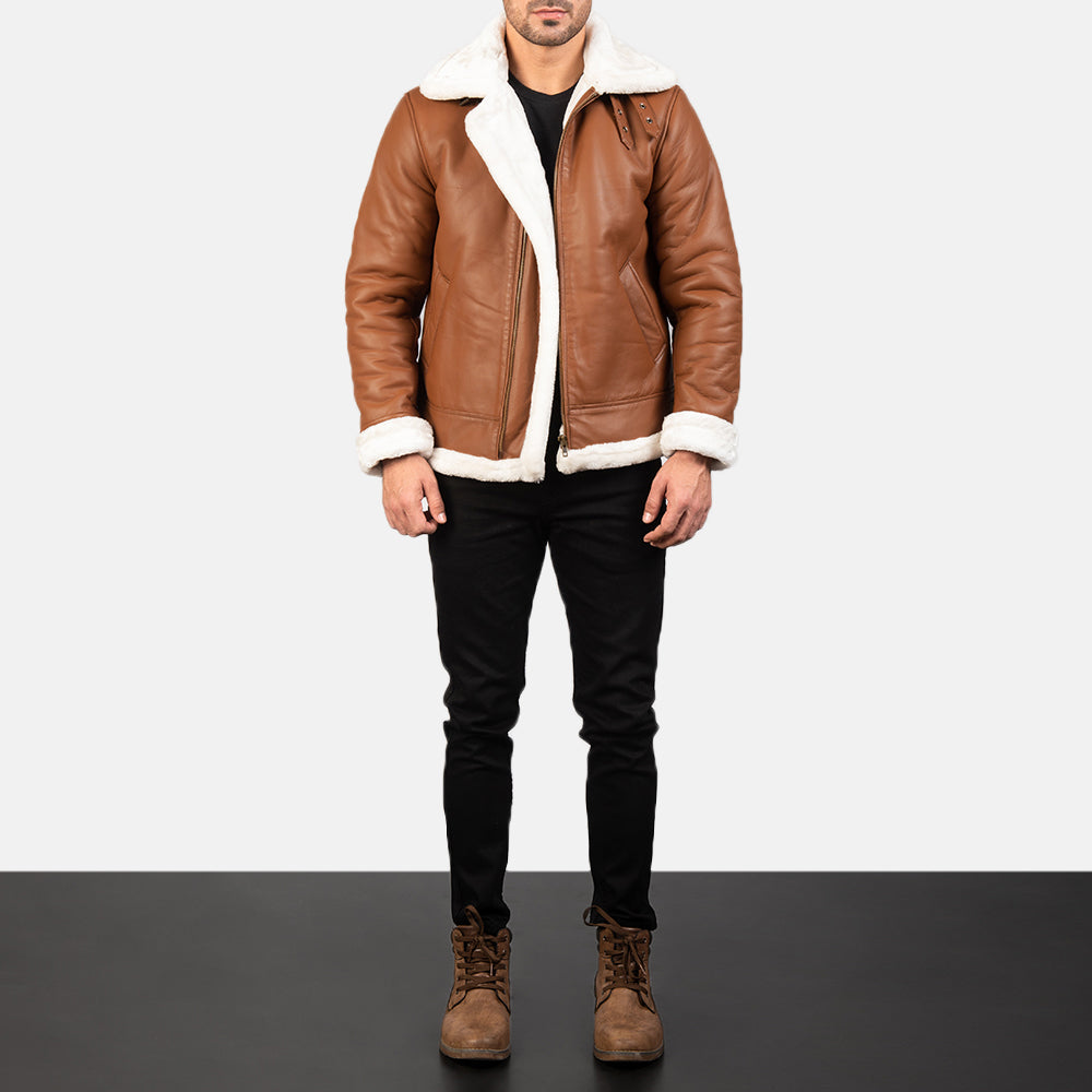 Men's Francis B-3 Brown Leather Bomber Jacket