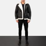 Men's Francis B-3 Distressed Black Leather Bomber Jacket