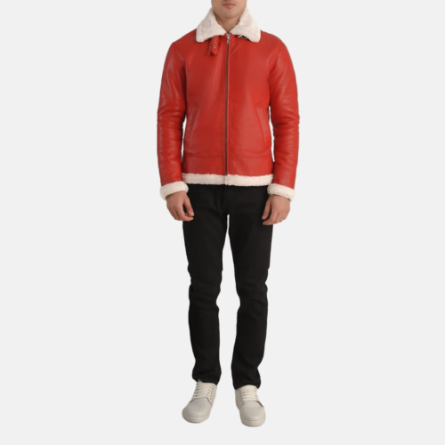 Men's Francis B-3 Red Leather Bomber Jacket