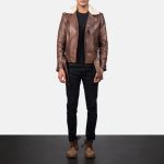 Men's Furton Fur Collar Brown Sheepskin Leather Biker Jacket