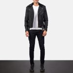 Men's Furton Cross Zipper Distressed Black Leather Biker Jacket