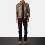 Men's Gatsby Mocha Leather Biker Jacket