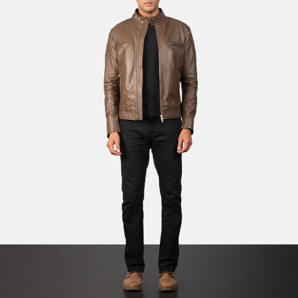Men's Gatsby Mocha Leather Biker Jacket