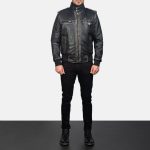Men's Glen Street Black Leather Bomber Jacket
