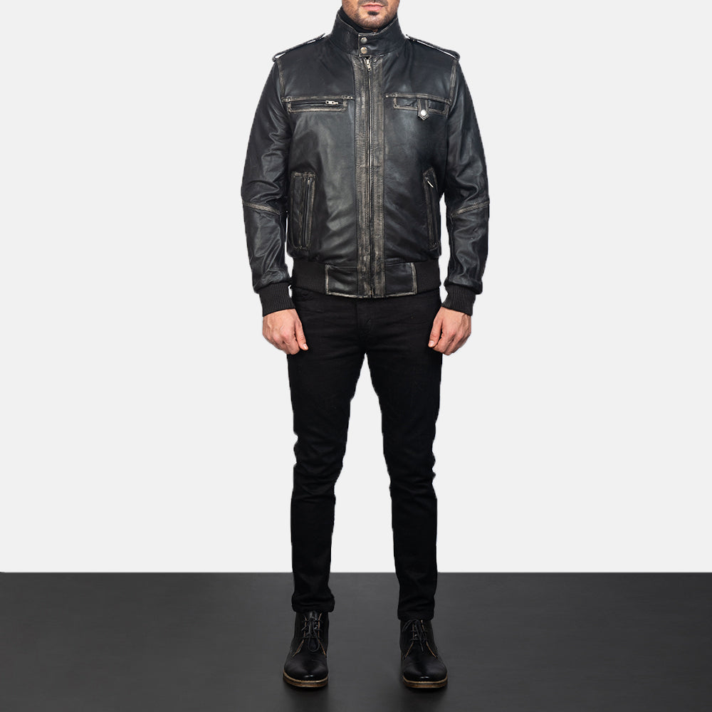 Men's Glen Street Black Leather Bomber Jacket