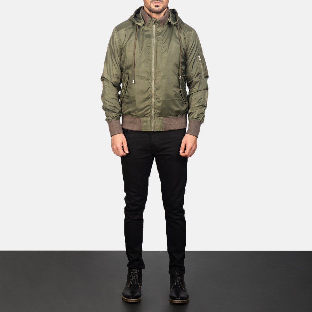 Men's Hanklin Ma-1 Green Hooded Bomber Jacket