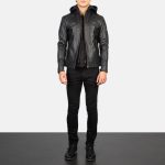 Men's Hector Black Hooded Leather Biker Jacket
