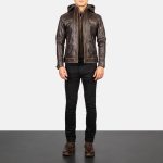 Men's Hector Vintage Brown Hooded Leather Biker Jacket