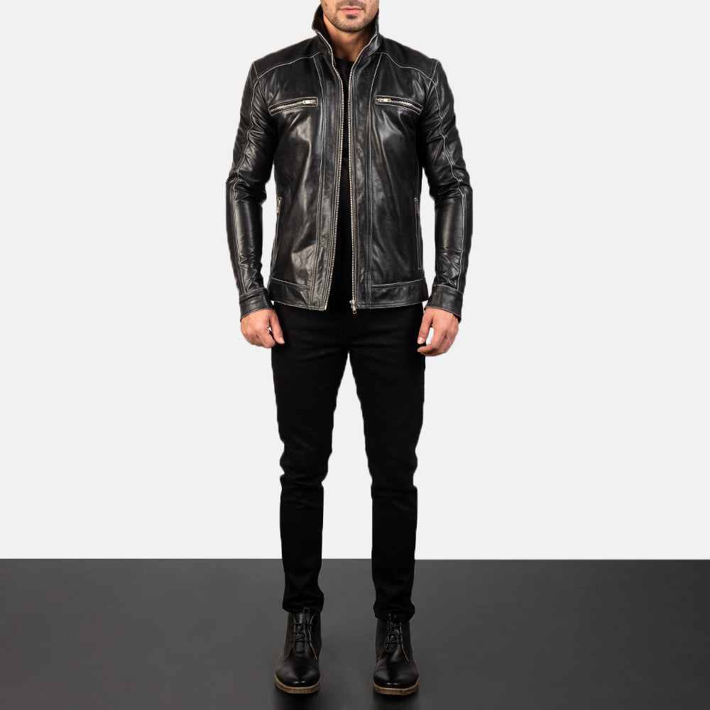Men's Hudson Black Leather Biker Jacket