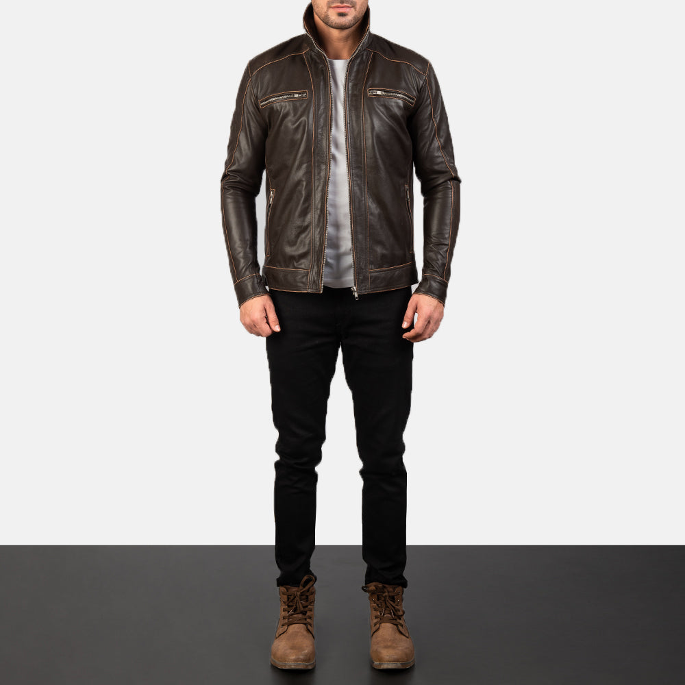 Men's Hudson Brown Leather Biker Jacket
