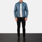 Men's Ionic Blue Leather Biker Jacket