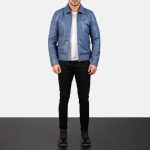 Men's Lavendard Blue Leather Biker Jacket
