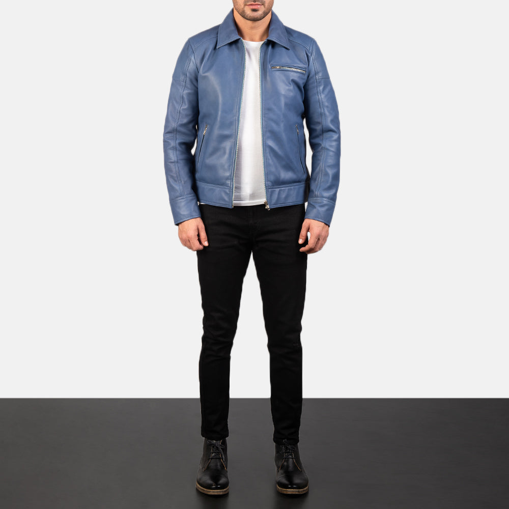 Men's Lavendard Blue Leather Biker Jacket