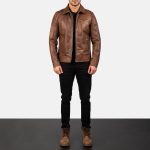 Men's Lavendard Brown Leather Biker Jacket