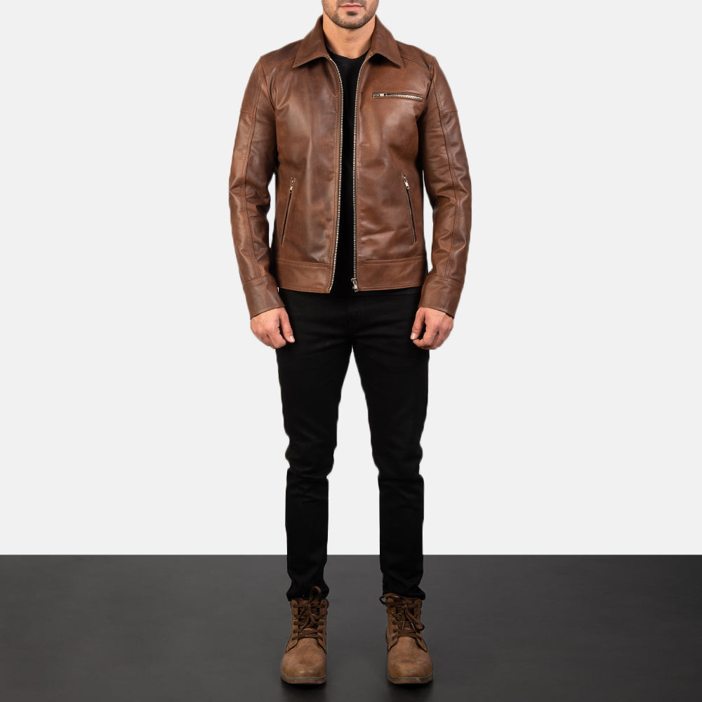 Men's Lavendard Brown Leather Biker Jacket