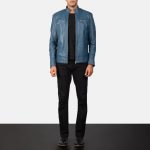Men's Mack Blue Leather Biker Jacket