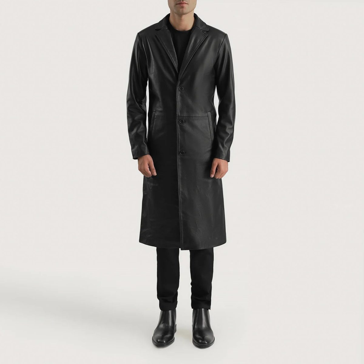 Men's Mateo Black Leather Single Breasted Coat