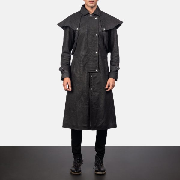 Men's Maverick Black Leather Duster Coat