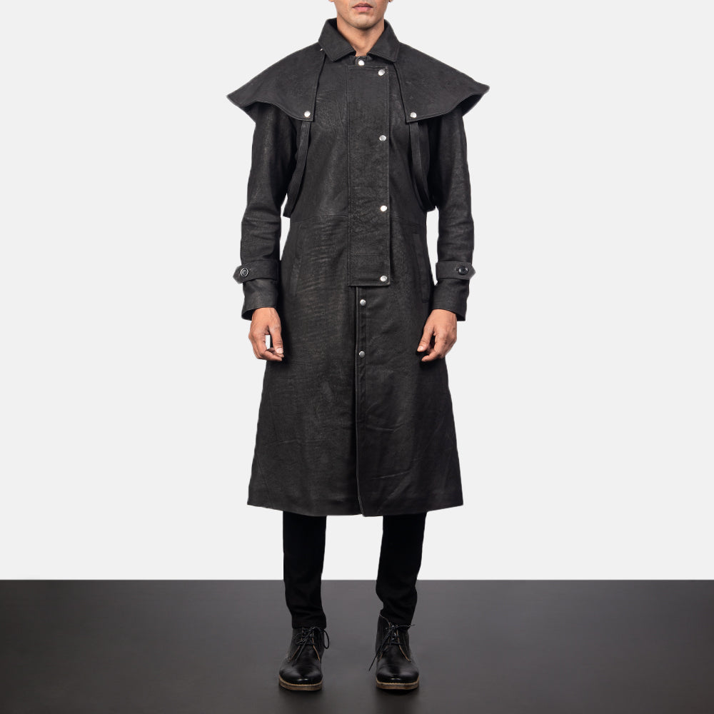 Men's Maverick Black Leather Duster Coat