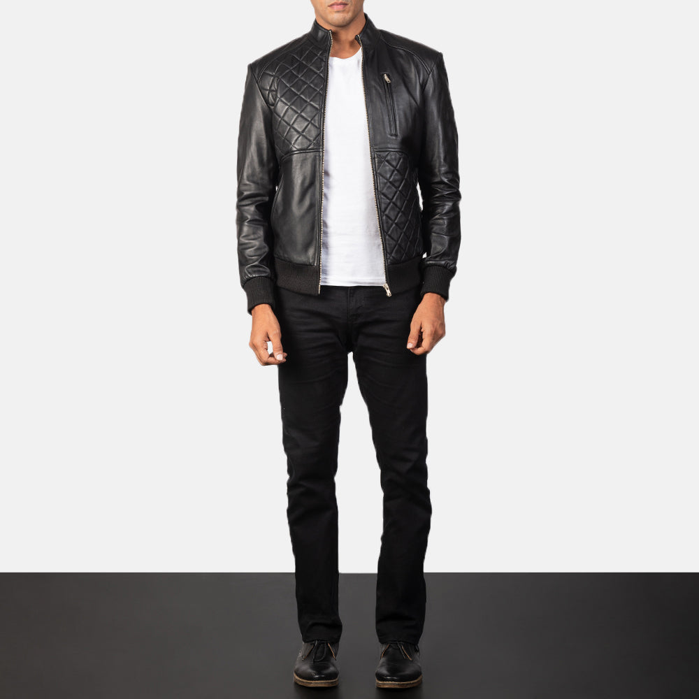 Men's Moda Black Leather Bomber Jacket