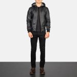 Men's Nintenzo Black Hooded Leather Bomber Jacket