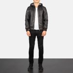 Men's Nintenzo Brown Hooded Leather Bomber Jacket