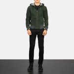 Men's Nintenzo Green Hooded Suede Bomber Jacket