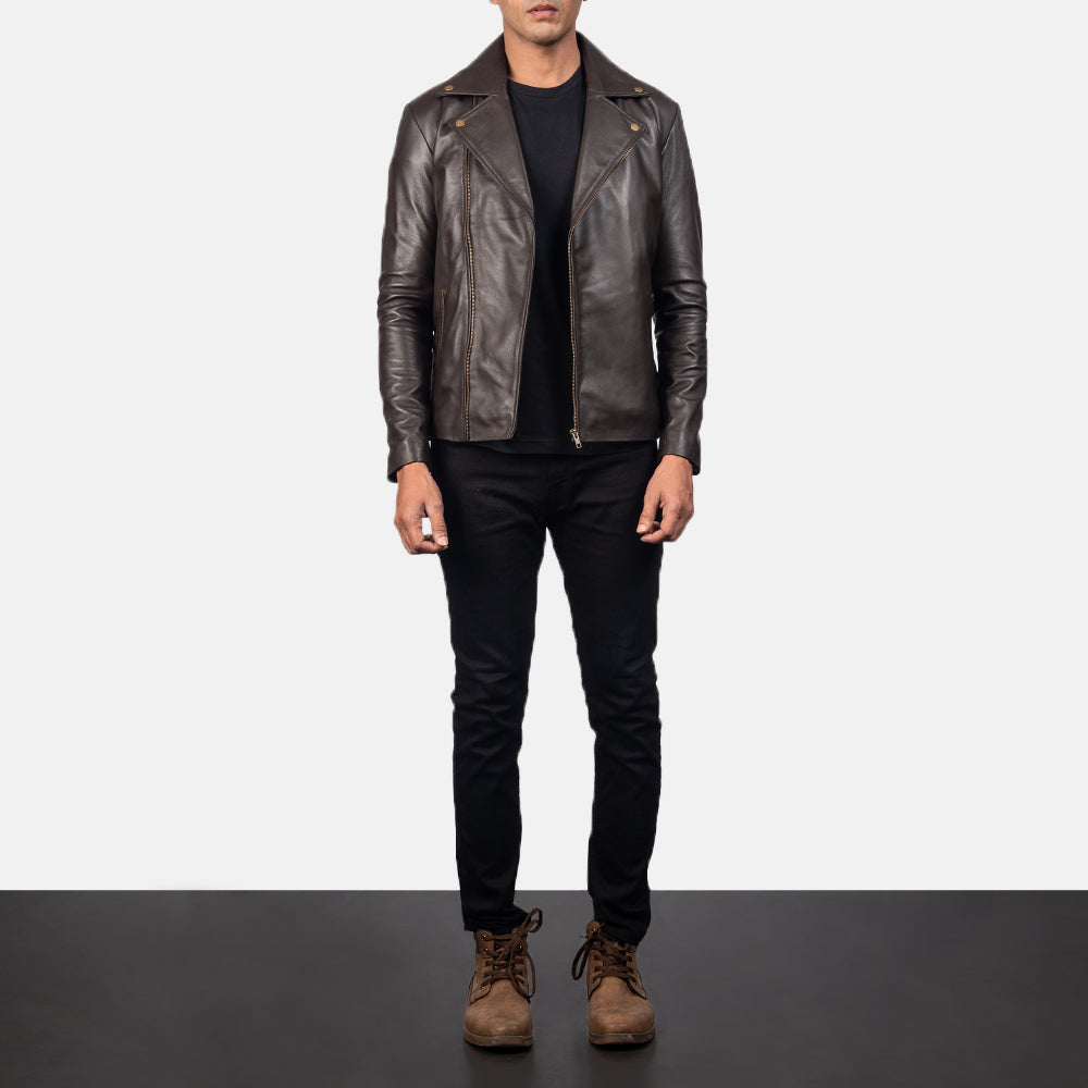Men's Noah Brown Leather Biker Jacket