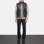 Men's Reeves Black Leather Puffer Vest