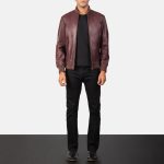 Men's Shane Maroon Leather Bomber Jacket