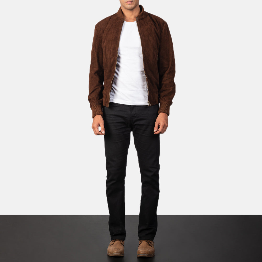 Men's Shane Mocha Suede Leather Bomber Jacket