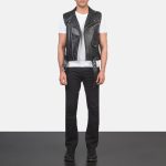 Men's Sullivan Black Leather Biker Vest