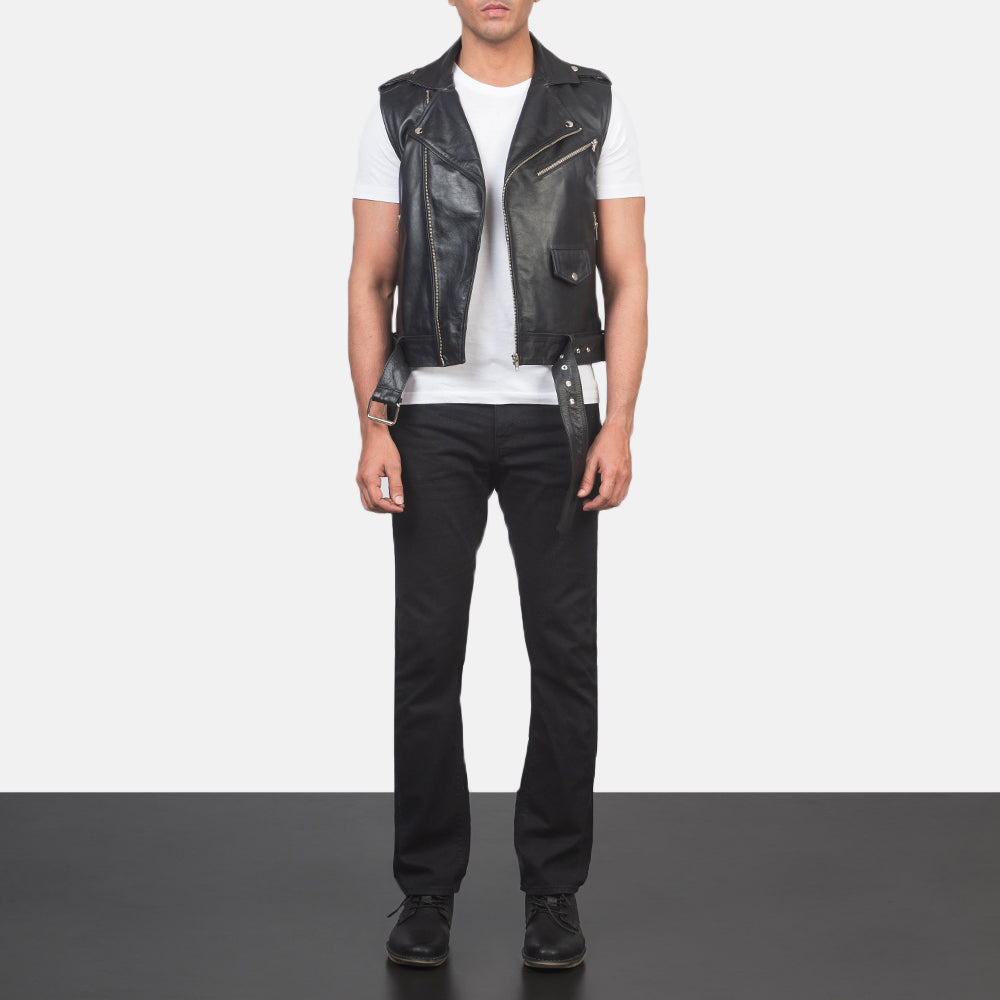 Men's Sullivan Black Leather Biker Vest