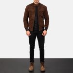 Men's Sven Mocha Suede Leather Bomber Jacket