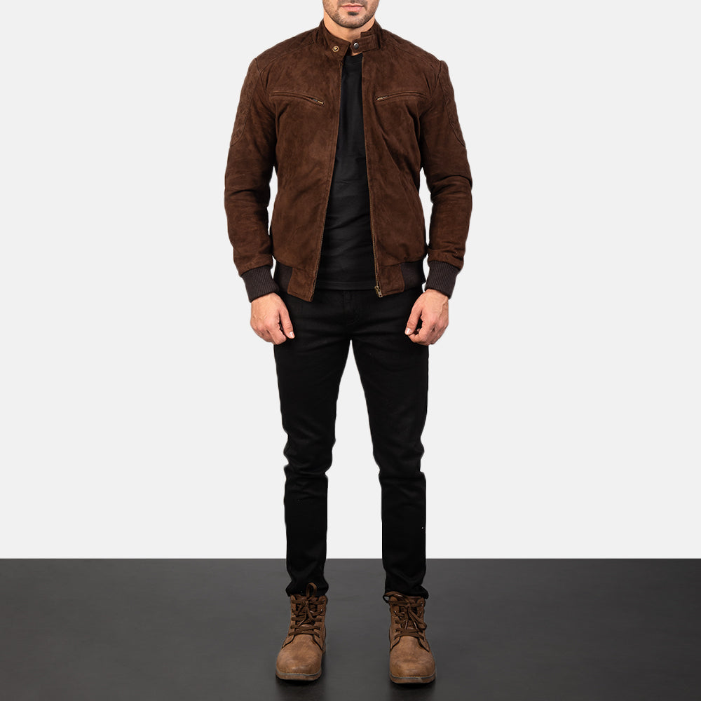 Men's Sven Mocha Suede Leather Bomber Jacket