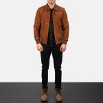 Men's Tomchi Tan Brown Suede Leather Bomber Jacket