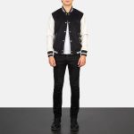 Men's Vaxton Black & White Hybrid Varsity Bomber Jacket