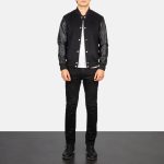 Men's Vaxton Black Hybrid Varsity Bomber Jacket