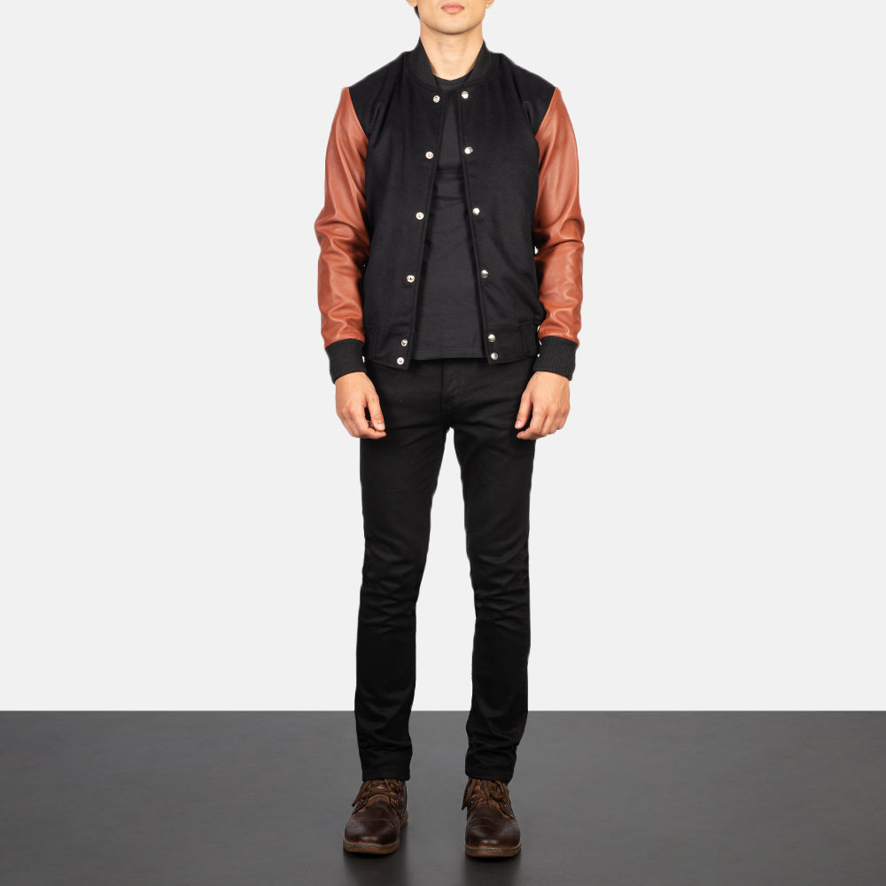 Men's Vaxton Brown Hybrid Varsity Jacket