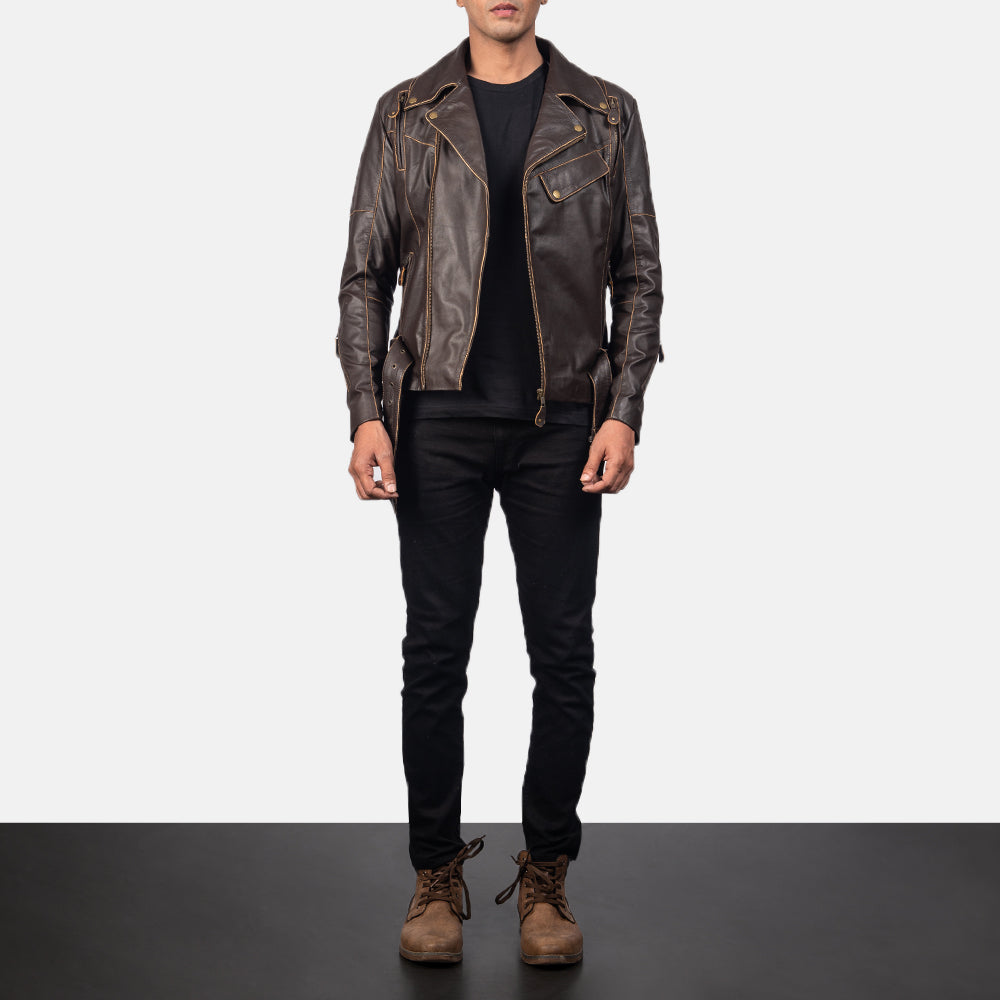 Men's Vincent Brown Leather Biker Jacket
