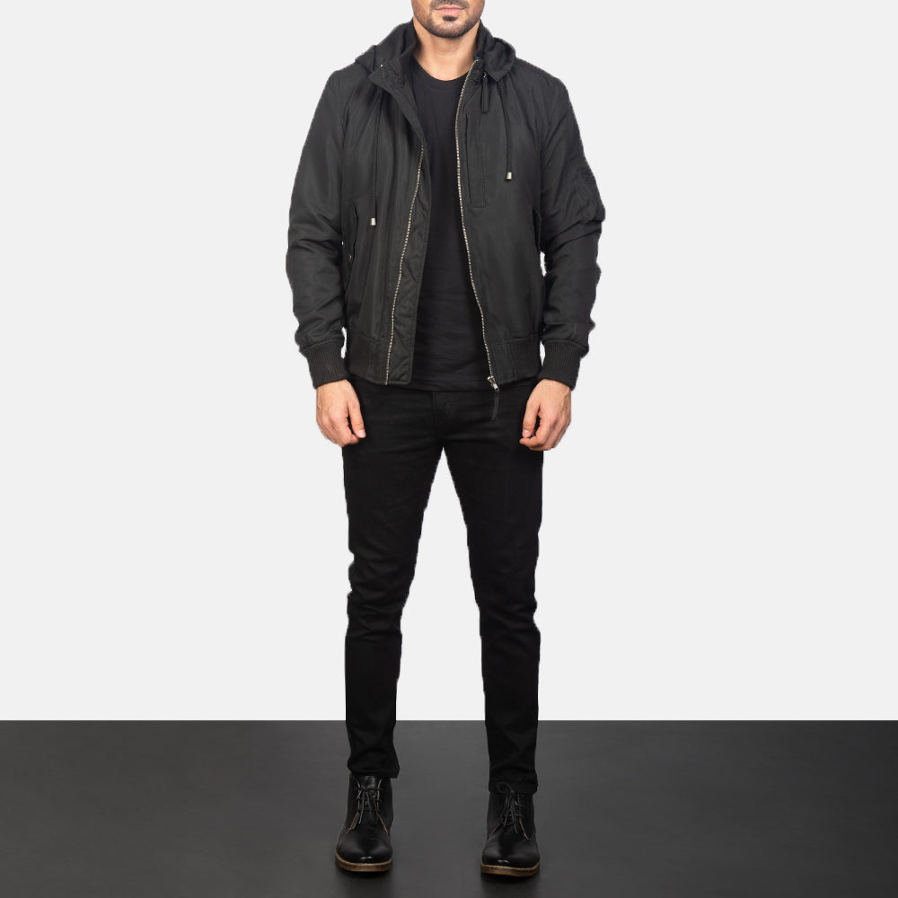 Men's Hanklin Ma-1 Black Hooded Bomber Jacket