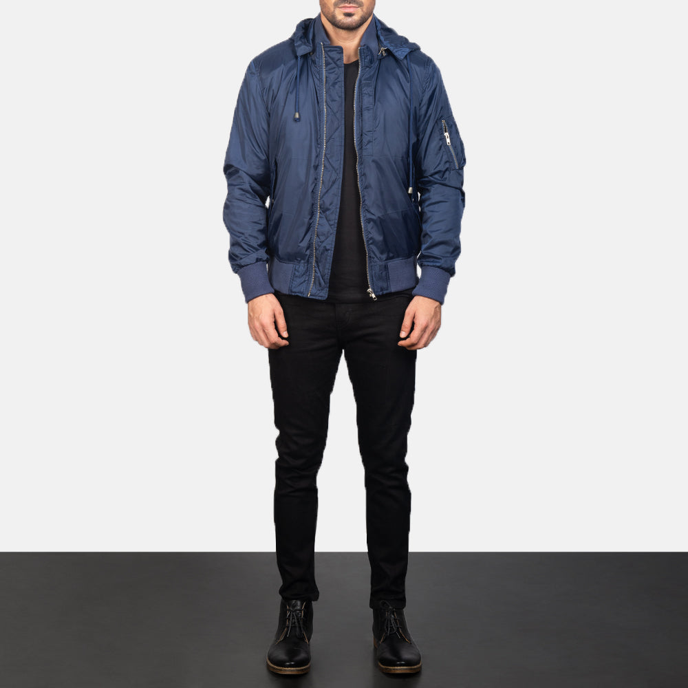 Men's Hanklin Ma-1 Blue Hooded Bomber Jacket