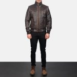 Men's Glen Street Brown Leather Bomber Jacket