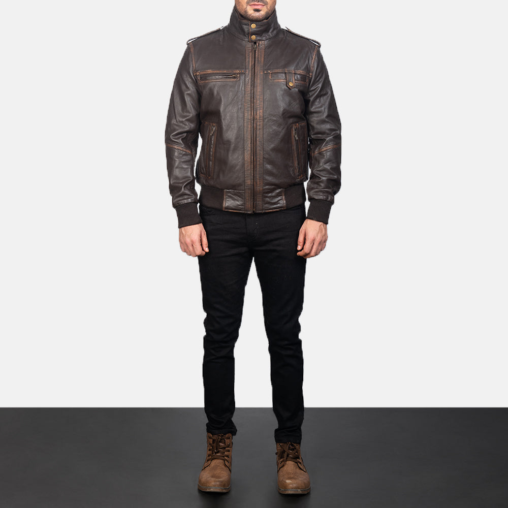 Men's Glen Street Brown Leather Bomber Jacket
