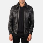 Men's Aaron Black Leather Bomber Jacket